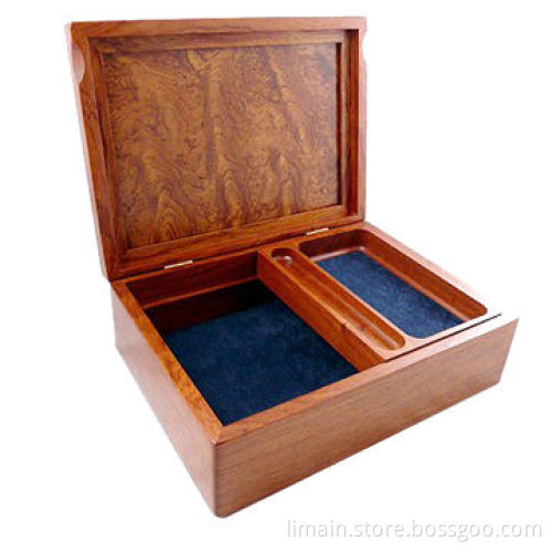 Wooden Jewelry Box, Removable Tray with Pen Pocket and Lined Compartment